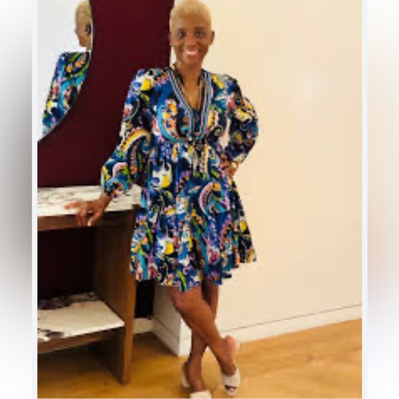 Kaktus,Vibrant V-Neck, Paisley Dress, Drawstring,Excellent Condition,Size S - Picture 3 of 15